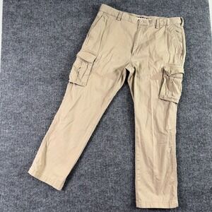 Roundtree Yorke‎ Cargo Pants Mens 38x31 Beige Cotton Casual Relaxed Fit Pockets